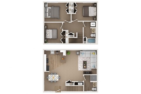 Floor plan for 3 beds, 2 baths, 1436 sqft